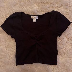 Black Cropped Topshop Top with Ruffled Detail on Sleeves